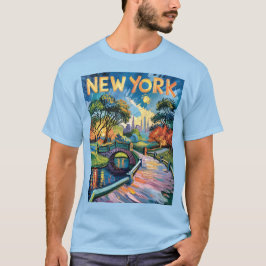 Retro New York Central Park Van Gogh Cityscape Art T Shirt