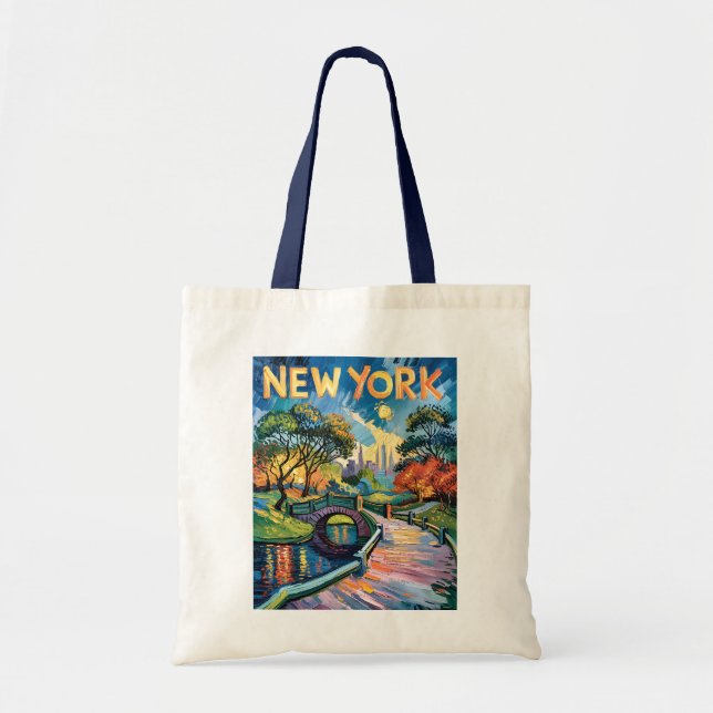 Retro New York Central Park Van Gogh Cityscape Art Tygkasse (Framsidan)