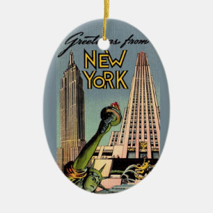 Retro New York City Hälsning Julgransprydnad Keramik