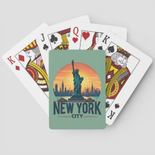 Retro New York City Skyline med Frihetsgudinnan Casinokort