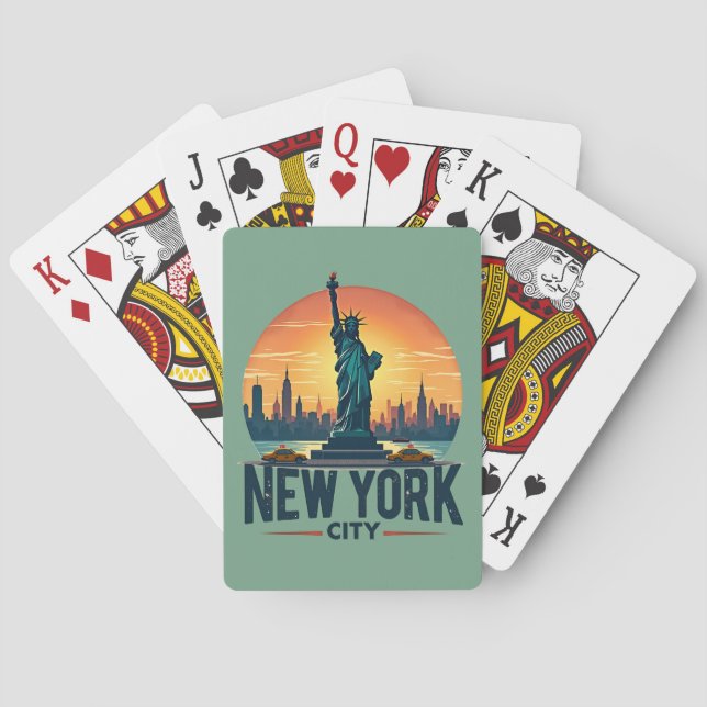 Retro New York City Skyline med Frihetsgudinnan Casinokort (Baksidan)