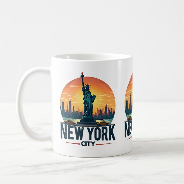 Retro New York City Skyline med Frihetsgudinnan Kaffemugg (Vänster)