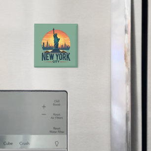 Retro New York City Skyline med Frihetsgudinnan Magnet