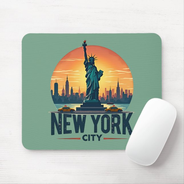Retro New York City Skyline med Frihetsgudinnan Musmatta (Med mus)