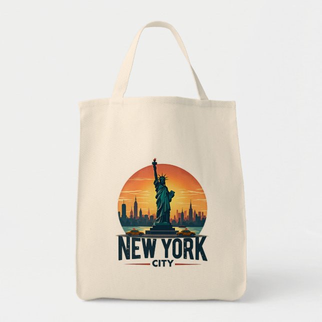 Retro New York City Skyline med Frihetsgudinnan Tygkasse (Framsidan)