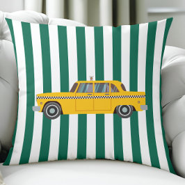 Retro New York City Taxi Cab, Car on Green Stripes Kudde