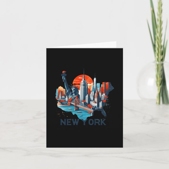 Retro New York Skyline Silhouette  Kort (Framsida)