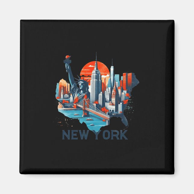 Retro New York Skyline Silhouette  Magnet (Framsidan)