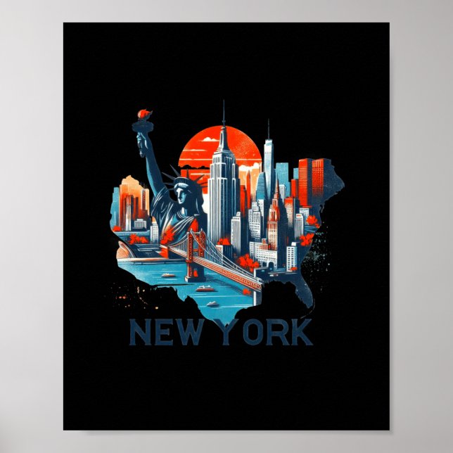 Retro New York Skyline Silhouette  Poster (Framsidan)