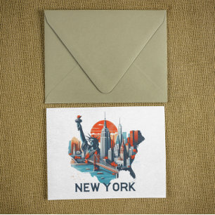 Retro New York Skyline Silhouette Vykort