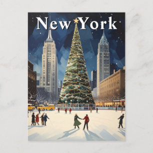 Retro New York Vinter Is Skating Resa Vykort