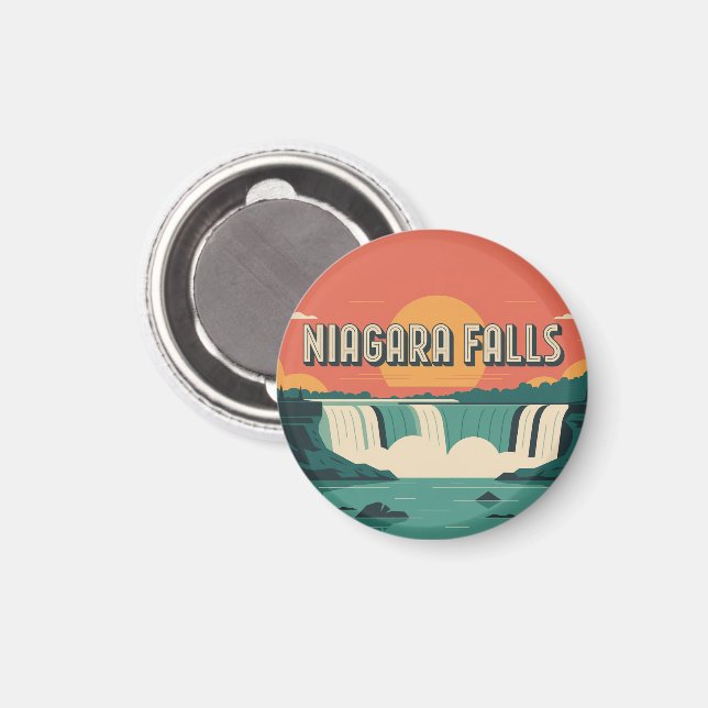 Retro Niagarafallen Solnedgång Nyckelring  Magnet (Front/Back)