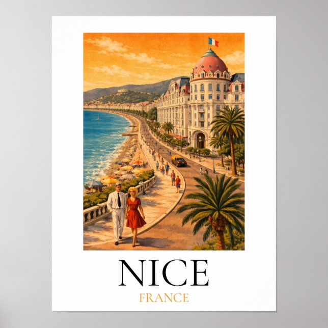 Retro Nice Côte d'Azur Promenade des Anglais Utsik Poster (Framsidan)