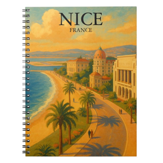 Retro Nice Frankrike Fransk Riviera Promened Anteckningsbok (Framsidan)