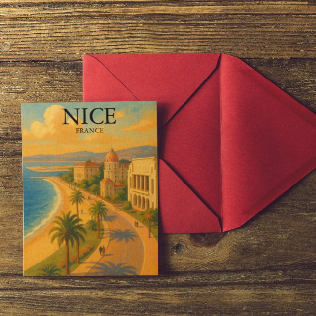 Retro Nice Frankrike Fransk Riviera Promened Vykort (Retro Nice France French Riviera Promenade Postcard)