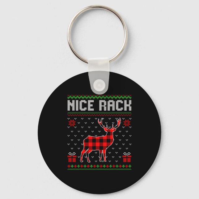Retro Nice Rack Ugly Christmas Sweater Couples Mat Nyckelring (Framsida)