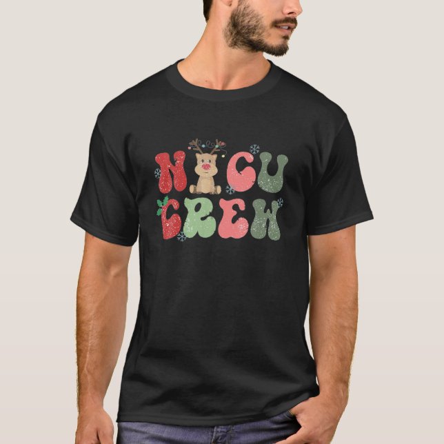 Retro NICU Crew jul Ljus Reindeer Neonatal T Shirt (Framsida)