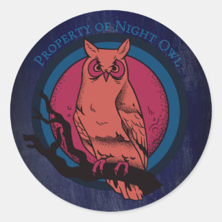 Retro Night Owl & Moon Spectrum Circle Sticker Runt Klistermärke