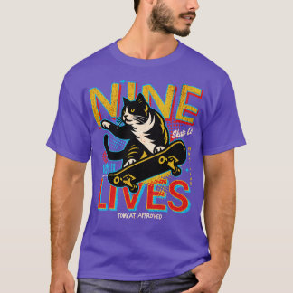 Retro Nine Lives Skate Co Funny Skateboarding Cat T Shirt