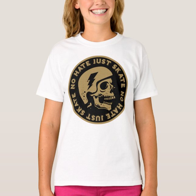 Retro no Hate just Skate Skull T Shirt (Framsida)