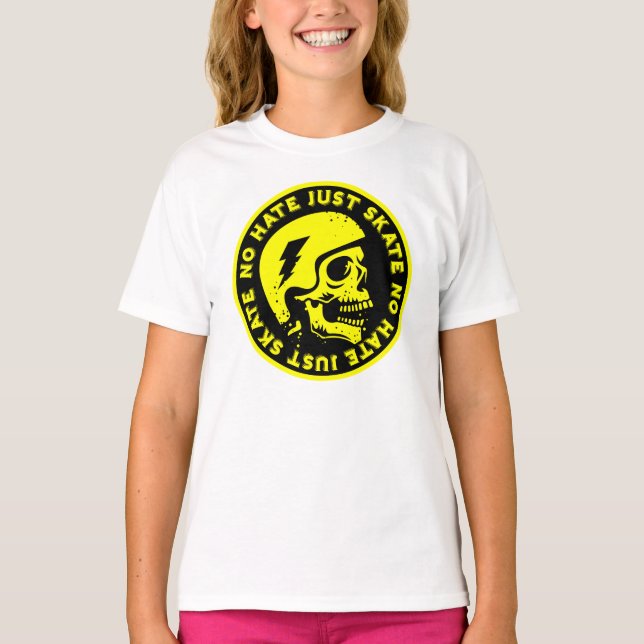 Retro no Hate just Skate Skull T Shirt (Framsida)