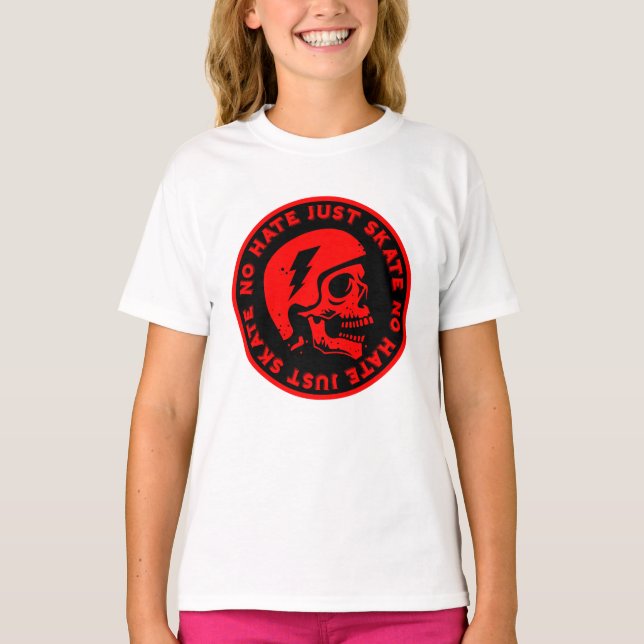 Retro no Hate just Skate Skull T Shirt (Framsida)