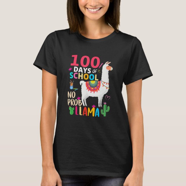 Retro No Probllama 100 Days Of School LLama Teache T Shirt (Framsida)