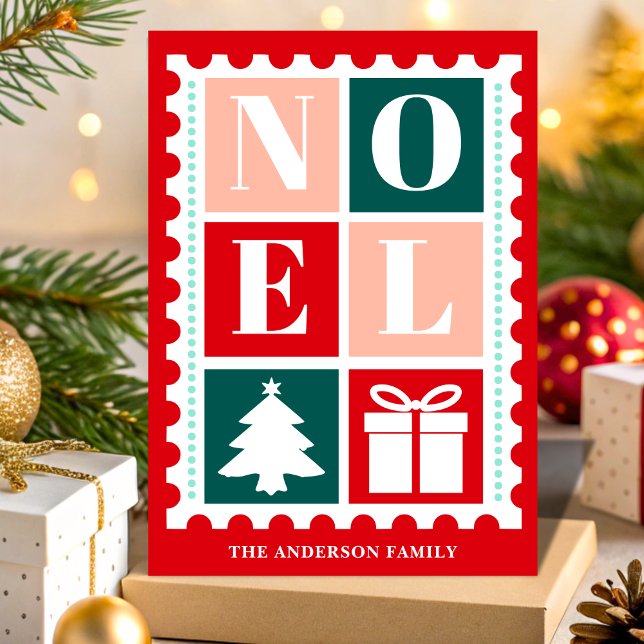 Retro Noel julfrimärksstämpel Helgkort (Skapare uppladdad)