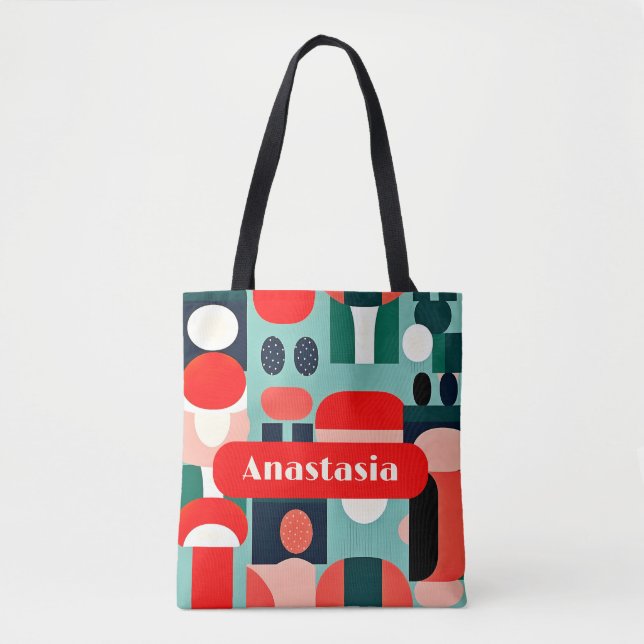 Retro Nordic Mönster på Aqua Grönt Tote Tygkasse (Framsida)