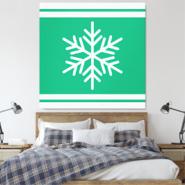 Retro Nordic Snowflake Blue Grönt White Rand Canvastryck