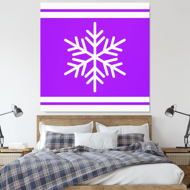 Retro Nordic Snowflake Bright Lila White Rand Canvastryck (Insitu (sovrum))