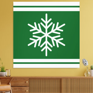 Retro Nordic Snowflake Forest Grönt White Rand Canvastryck