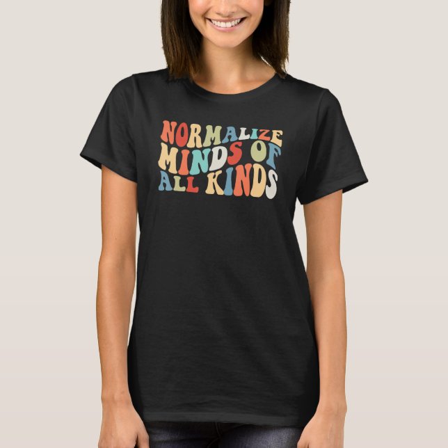 Retro Normalize Minds of All Kinds Autism Awarenes T Shirt (Framsida)