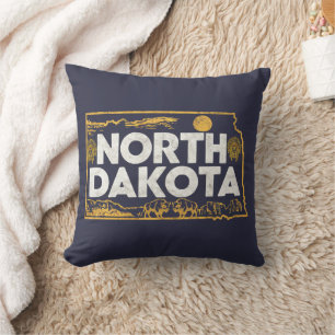 Retro North Dakota Silhouette Kudde