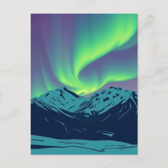 Retro Northern Ljus Aurora Borealis Mountain Vykort (Framsida)