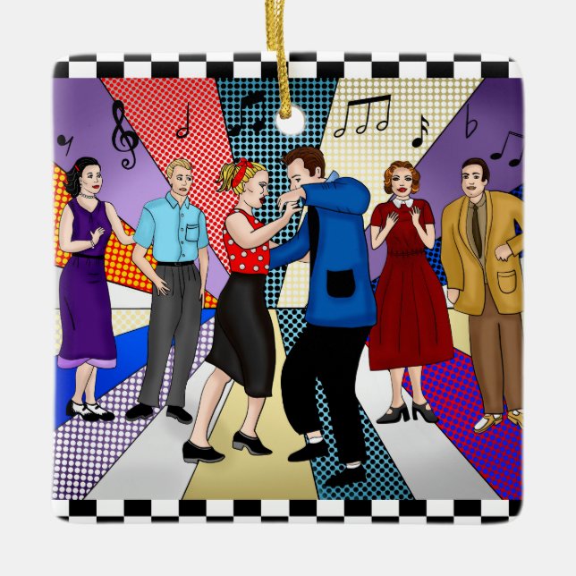 Retro Nostalgic-par från 1950 som dansar jul Julgransprydnad Keramik (Framsida)