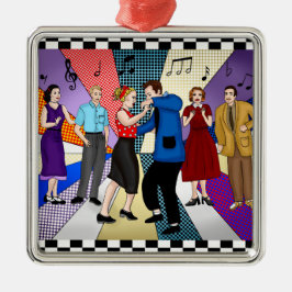 Retro Nostalgic-par från 1950 som dansar jul Julgransprydnad Metall