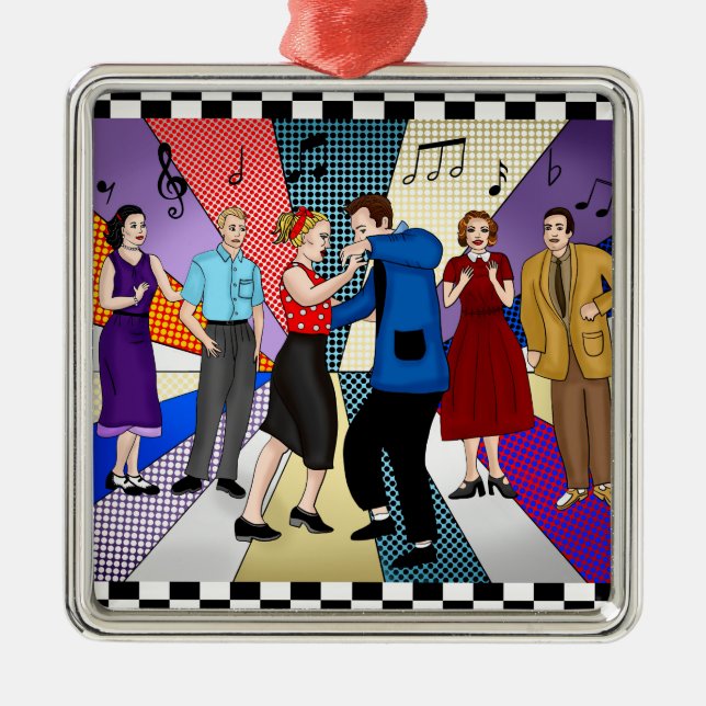 Retro Nostalgic-par från 1950 som dansar jul Julgransprydnad Metall (Framsidan)