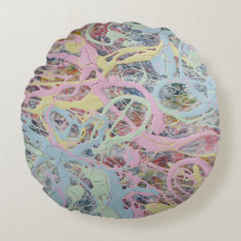 Retro Nouveau art Deco-inspirerad pastellabstrakt Rund Kudde