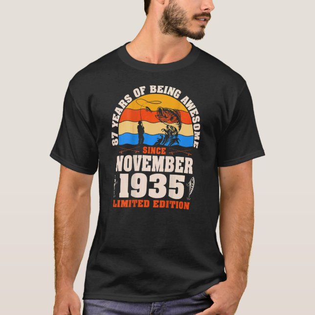 Retro November 1935 87 Åldersfiske 87:e fågelart T Shirt (Framsida)