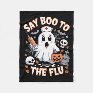 Retro Nurse Ghost Halloween- vaccin säger Boo till Fleecefilt