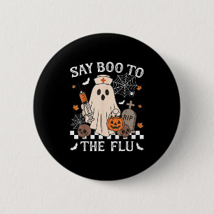 Retro Nurse Ghost Halloween- vaccin säger Boo till Knapp