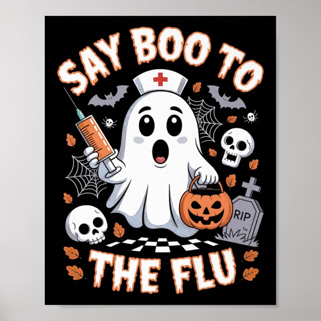 Retro Nurse Ghost Halloween- vaccin säger Boo till Poster (Framsidan)