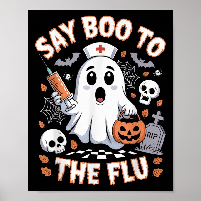 Retro Nurse Ghost Halloween- vaccin säger Boo till Poster (Framsidan)