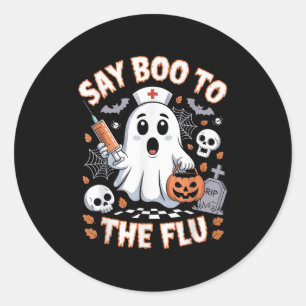 Retro Nurse Ghost Halloween- vaccin säger Boo till Runt Klistermärke