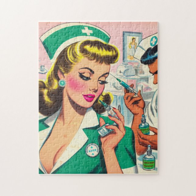 Retro Nurse Girl Illustration Pussel (Vertikal)