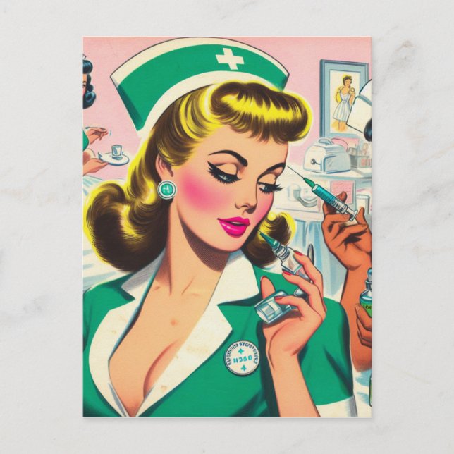 Retro Nurse Girl Illustration Vykort (Framsida)