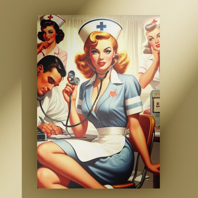 Retro Nurse Illustration Vykort (Skapare uppladdad)