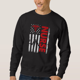 Retro Nurse Nursing American Flagga Usa Patriotic Lång Ärmad Tröja
