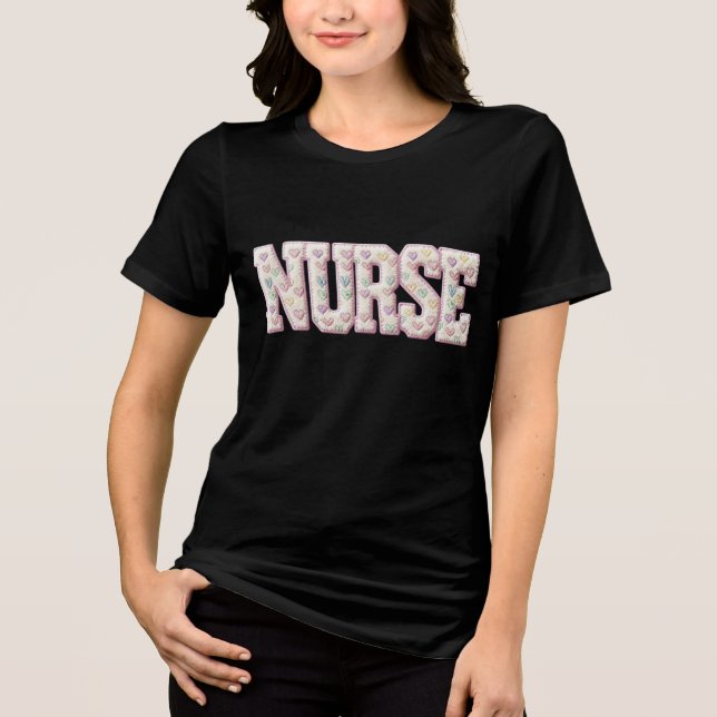 Retro Nurse Valentine , Faux Yarn Heart Coquette T Shirt (Framsida)